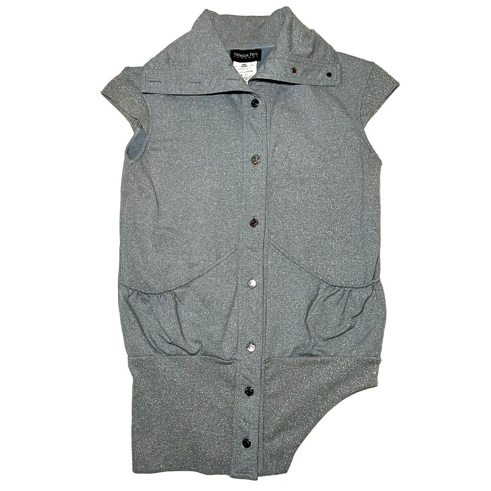 Vintage Patrizia Pepe Sparkly Sleeveless Jacket Vest Size 42 Grey